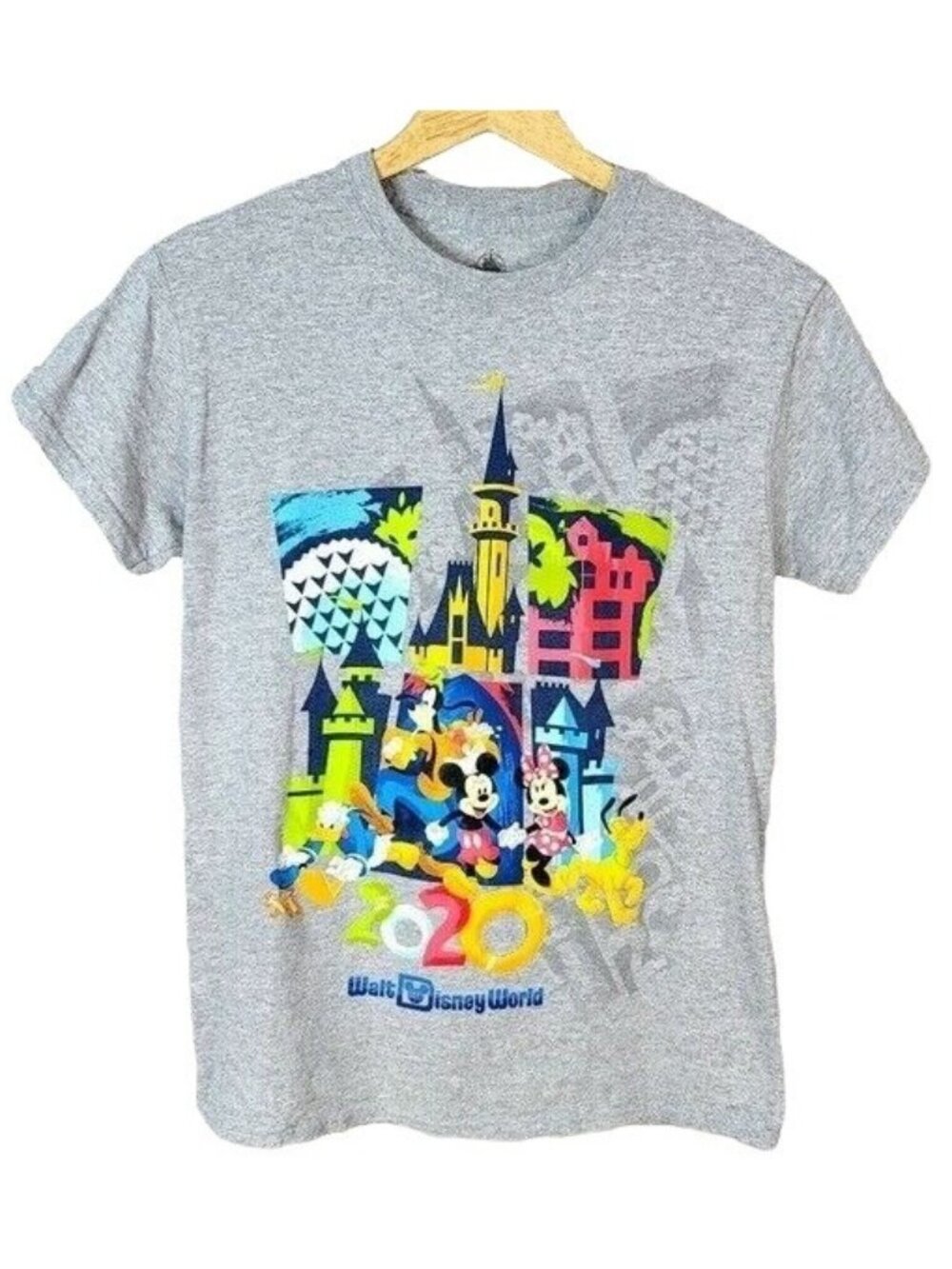 Disney World Men 2020 Character T Shirt Gray Small Mickey Minnie Donald Epcot